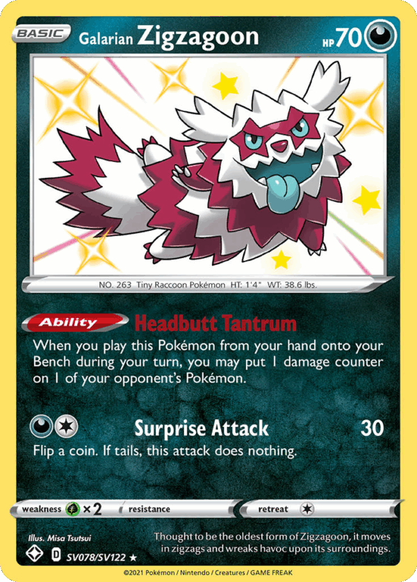Galarian Zigzagoon - Shining Fates Shiny Vault - SV078/122