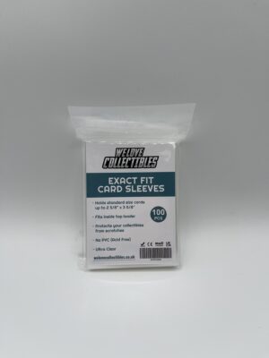 A 100 pack of We Love Collectibles branded Exact Fit Card Sleeves for double-sleeving TCG cards.