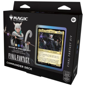 The box for the Magic: The Gathering Final Fantasy Scions & Spellcraft Commander Deck, featuring Y'shtola from Final Fantasy XIV.