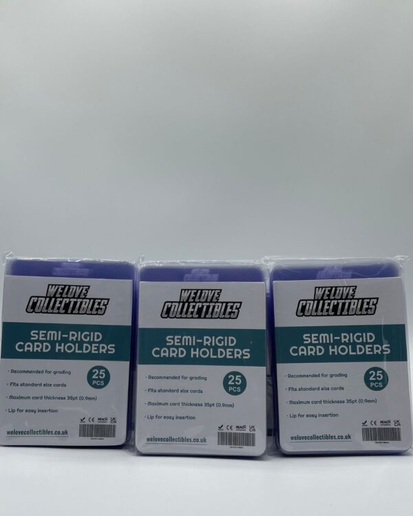 Three 25 packs of We Love Collectibles branded Semi-Rigid Card Holders.