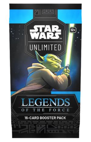 The foil booster pack for the Star Wars: Unlimited trading card game set, Legends of the Force.