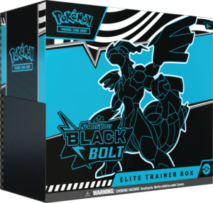 The Pokémon TCG Black Bolt Elite Trainer Box, featuring artwork of the legendary Pokémon Zekrom.