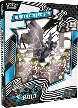 The Pokémon TCG Black Bolt Binder Collection box, featuring a Zekrom-themed binder and 5 booster packs.