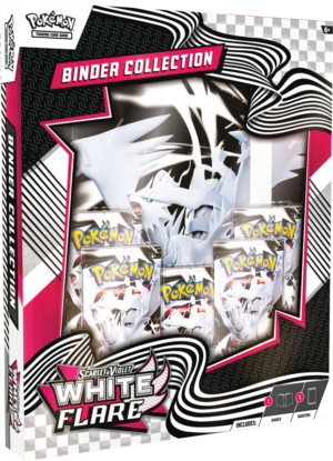 The Pokémon TCG White Flare Binder Collection box, featuring a Reshiram-themed binder and 5 booster packs.