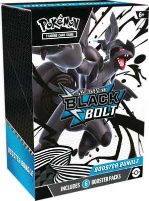 The Pokémon TCG Black Bolt Booster Bundle box, featuring Zekrom and containing 6 booster packs.