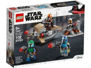 The box for the LEGO Star Wars Mandalorian Battle Pack 75267, showing the four Mandalorian minifigures, speeder bike, and terrain piece.