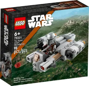 The box for the LEGO Star Wars The Razor Crest Microfighter 75321, showing the buildable ship and The Mandalorian minifigure.