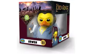 The Tubbz collectible duck of Arwen from The Lord of the Rings, shown in its display box.