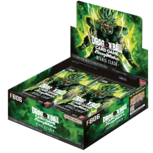 A sealed booster display box for the Dragon Ball Super Card Game Fusion World set, Rivals Clash (FB06), featuring artwork of the legendary Super Saiyan Broly.