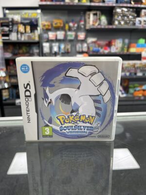A preowned copy of Pokémon SoulSilver Version for the Nintendo DS, showing the opened case with the cartridge and manual inside.