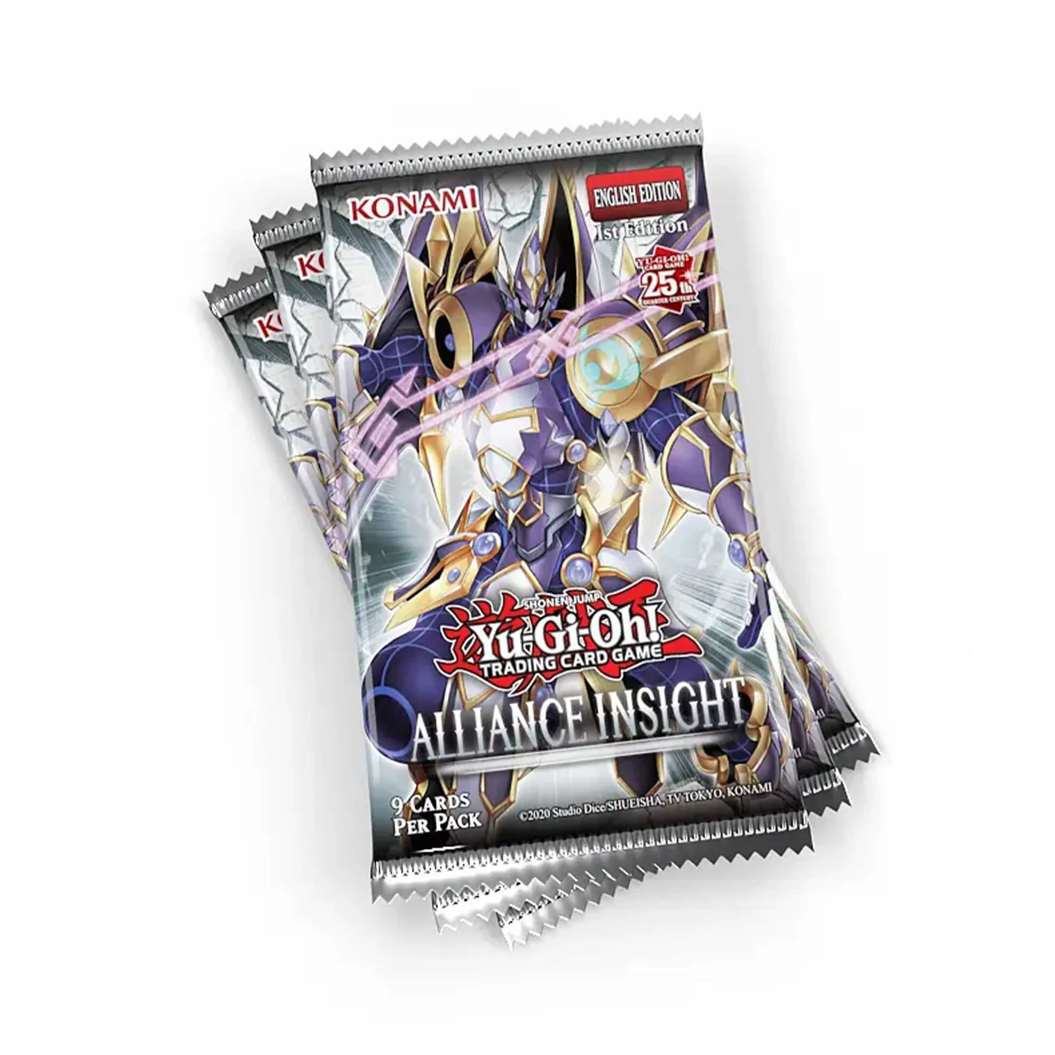 Three booster packs from the Yu-Gi-Oh! TCG set, Alliance Insight.