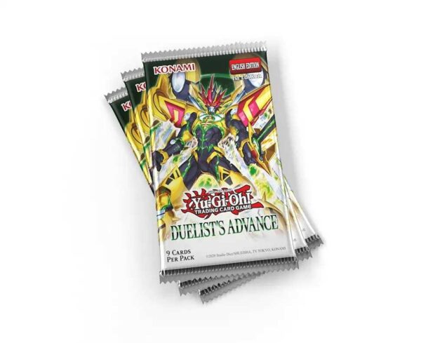 Three booster packs from the Yu-Gi-Oh! TCG set, Duelist's Advance.