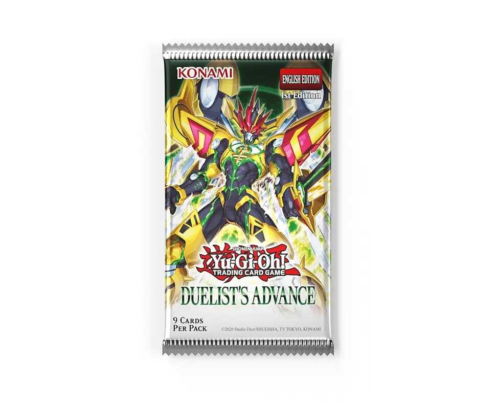 A single booster pack from the Yu-Gi-Oh! TCG set, Duelist's Advance.