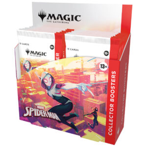 A sealed Collector Booster display box for the Magic: The Gathering - Marvel's Spider-Man crossover set.