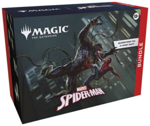 The box for the Magic: The Gathering Marvel's Spider Man Bundle, featuring artwork of Spider-Man fighting Venom.