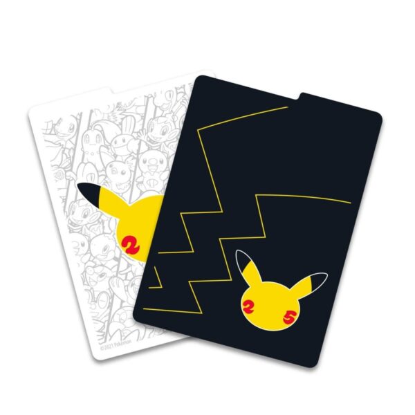 The card dividers from the Pokémon Celebrations Elite Trainer Box, featuring the 25th Anniversary Pikachu logo.