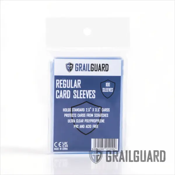 A 100 pack of Grail Guard Regular Card Sleeves for standard TCG cards.