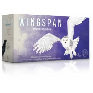 The box for the Wingspan European Expansion board game, featuring a snowy owl.