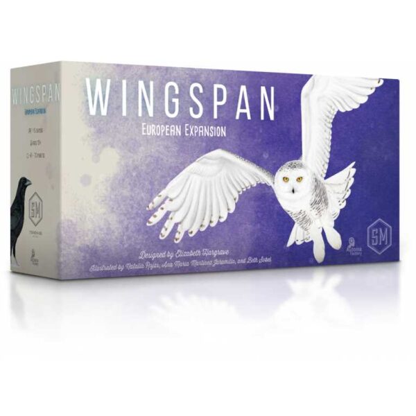 The box for the Wingspan European Expansion board game, featuring a snowy owl.