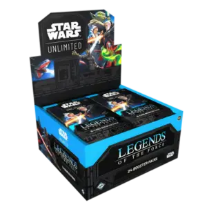 The retail display box for Star Wars: Unlimited - Legends of the Force booster packs, containing 24 individual packs.