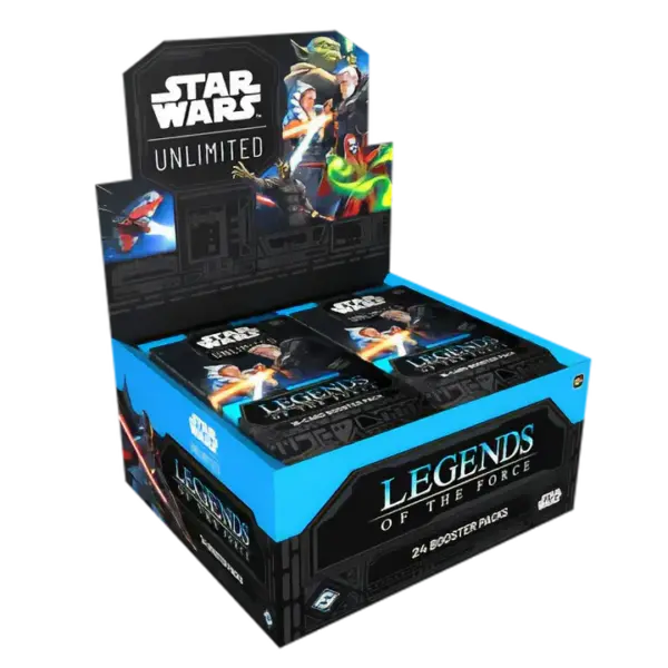 The retail display box for Star Wars: Unlimited - Legends of the Force booster packs, containing 24 individual packs.