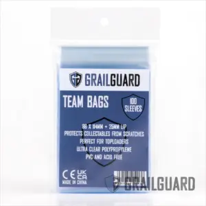 A 100 pack of Grail Guard Team Bags, designed for protecting toploaded cards.
