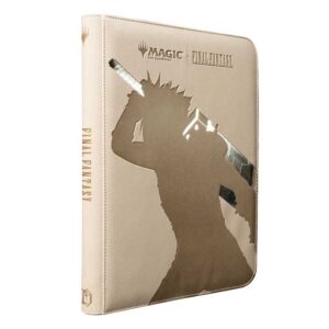 The Ultra Pro 9-Pocket Final Fantasy Cloud Binder, featuring a debossed silhouette of Cloud Strife on its padded cream-coloured cover.