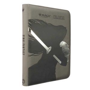 The Ultra Pro 9-Pocket Final Fantasy Sephiroth Binder, featuring a debossed silhouette of Sephiroth on its padded dark grey cover.