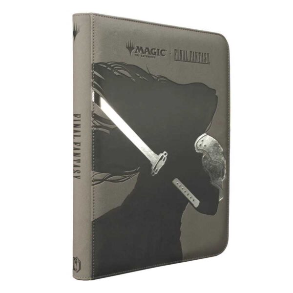 The Ultra Pro 9-Pocket Final Fantasy Sephiroth Binder, featuring a debossed silhouette of Sephiroth on its padded dark grey cover.