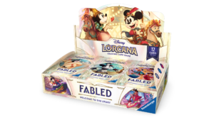 A sealed booster display box for Disney Lorcana: Fabled, containing 24 booster packs.