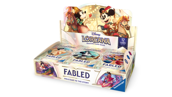 A sealed booster display box for Disney Lorcana: Fabled, containing 24 booster packs.