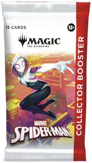 A single Collector Booster pack for the Magic: The Gathering - Marvel's Spider-Man crossover set, featuring Gwen Stacy (Spider-Gwen).