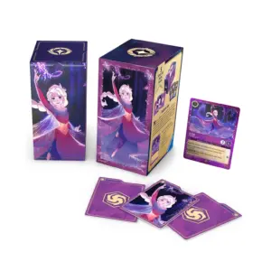 The Disney Lorcana Fabled Elsa Gift Set, showing the themed storage box, promo card, and example contents.