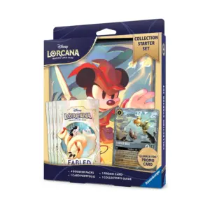 The box for the Disney Lorcana Fabled Collectors Set, showing the Mickey Mouse portfolio and Tinker Bell promo card.