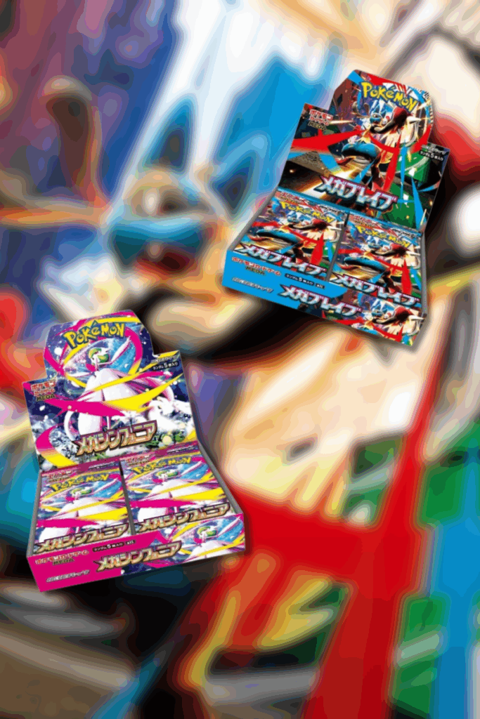 The Japanese booster boxes for the Pokémon TCG sets Mega Brave and Mega Symphonia, now available at We Love Collectibles.