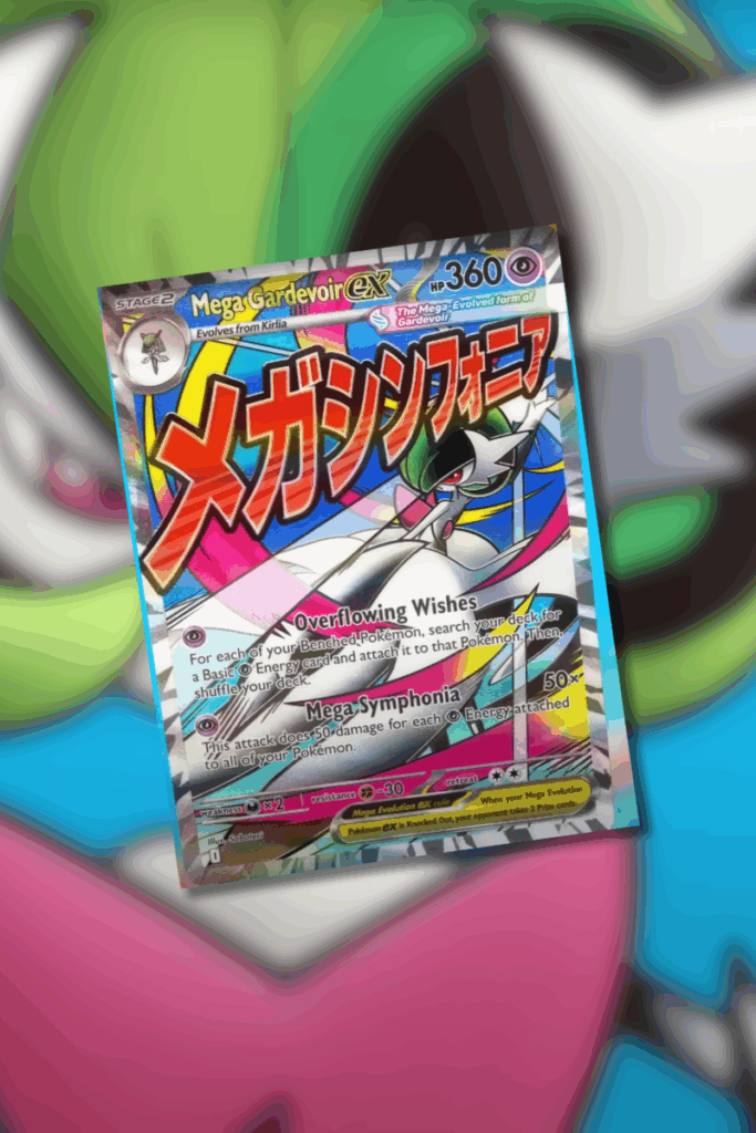 The new Mega Attack Rare card for Mega Gardevoir ex, revealed at Pokémon Worlds 2025, featuring the "Mega Symphonia" attack in the art.