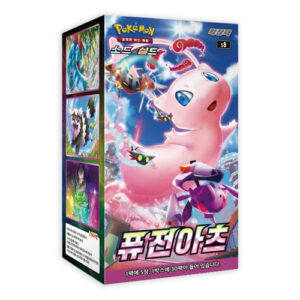A Korean booster box for the Pokémon TCG set Fusion Arts, featuring artwork of Mew.