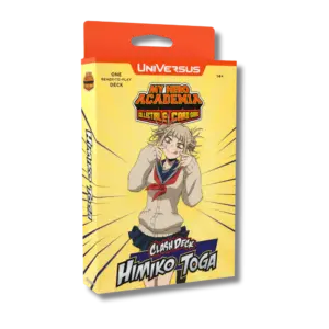 The box for the Himiko Toga Clash Deck, a starter deck for the My Hero Academia Collectible Card Game.