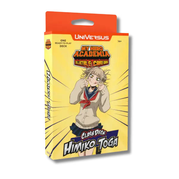 The box for the Himiko Toga Clash Deck, a starter deck for the My Hero Academia Collectible Card Game.