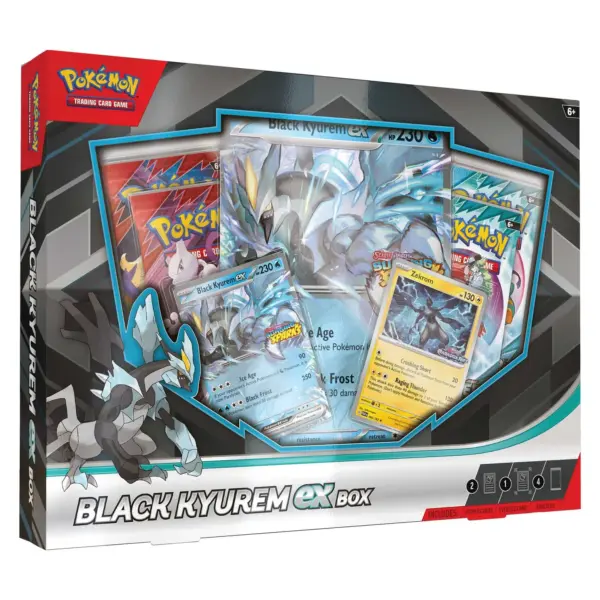The Pokémon TCG Black Kyurem ex Box, showing the promo cards, oversize card, and booster packs.