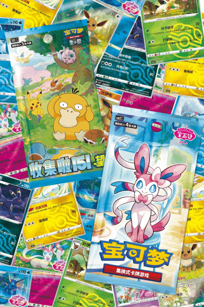 A collage of previous Chinese Pokémon TCG releases, including Gem Pack Vol. 1, Gem Pack Vol. 2, and the Chinese 151 set.