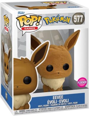 The Funko POP! Games figure of a flocked Eevee from Pokémon (#577) in its Special Edition window display box.