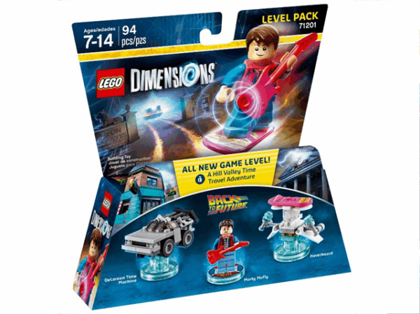The box for the LEGO Dimensions Back to the Future Level Pack (71201), showing the Marty McFly minifigure, DeLorean, and Hoverboard.
