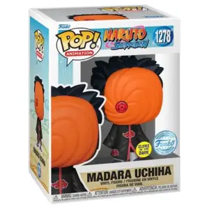 The Funko POP! Animation figure of Madara Uchiha (masked) from Naruto Shippuden (#1278), featuring a glow-in-the-dark Sharingan, in its Special Edition box.