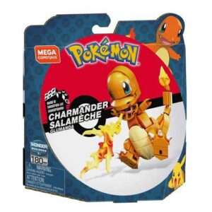 The box for the Mega Construx Pokémon Charmander building set, showing the completed 4-inch posable figure.