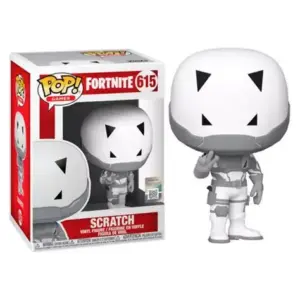 The Funko POP! Games figure of Scratch (#615) from Fortnite, shown next to its window display box.