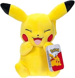 Pokémon Excited Pikachu plush 8-inch with cheerful winking expression, rosy cheeks, super soft yellow fabric and happy pose