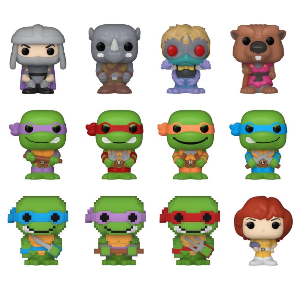 Funko Bitty Pop! Teenage Mutant Ninja Turtles full set including Leonardo, Michelangelo, Raphael, Donatello, Shredder and rare 8-Bit chase variants