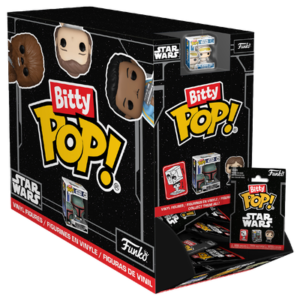Funko Bitty Pop! Star Wars series blind bag singles in counter display with chase variants and stackable acrylic cases