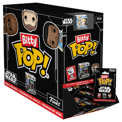 Funko Bitty Pop! Star Wars series blind bag singles in counter display with chase variants and stackable acrylic cases